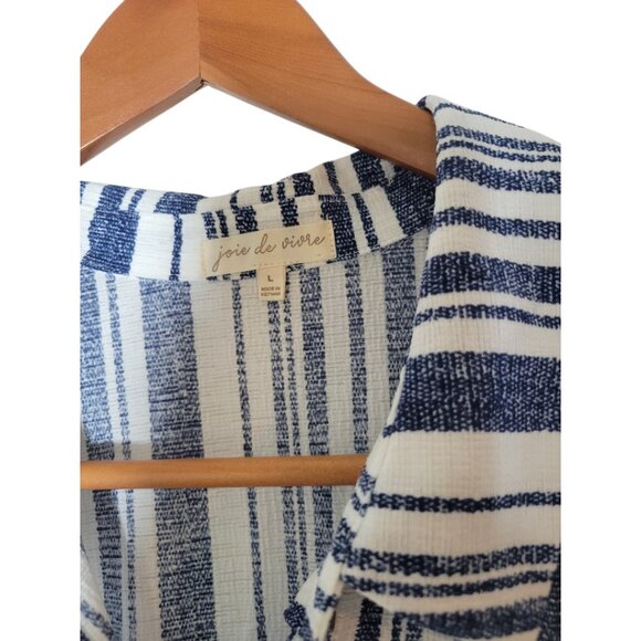 Women's Blue White Summer Casual Joie De Vivre L Button Down Shirt - Picture 2 of 3